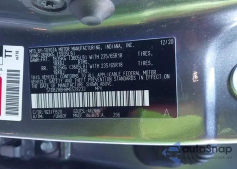 2021 Toyota Highlander Le z USA, uszkodzony, nr VIN 5TDBZRBH8MS528233